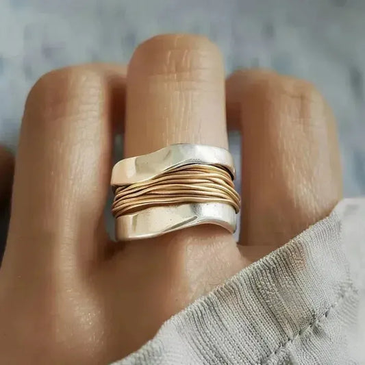 Silver ring with golden threads- Mialla Jewelry