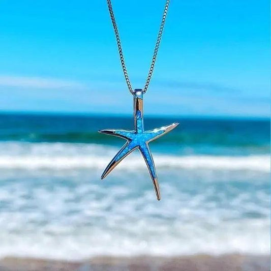 Blue Opal and Silver Starfish Necklace- Mialla Jewelry