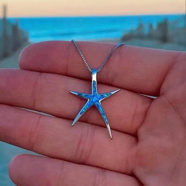 Blue Opal and Silver Starfish Necklace- Mialla Jewelry