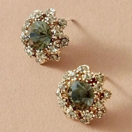 Green shiny round vintage earrings- Mialla Jewelry