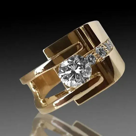 Vintage Golden Irregular Zirconia Ring- Mialla Jewelry