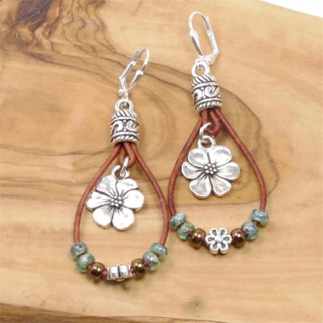 Vintage Floral Leather Earrings- Mialla Jewelry