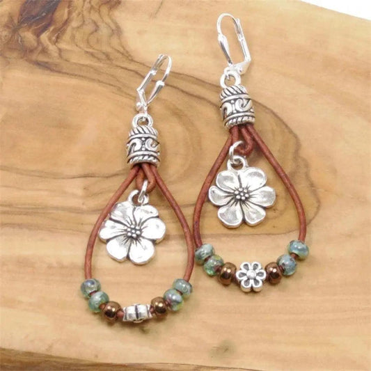 Vintage Floral Leather Earrings- Mialla Jewelry