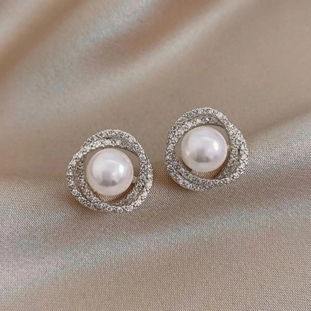 Shiny spiral earrings with elegant pearls- Mialla Jewelry