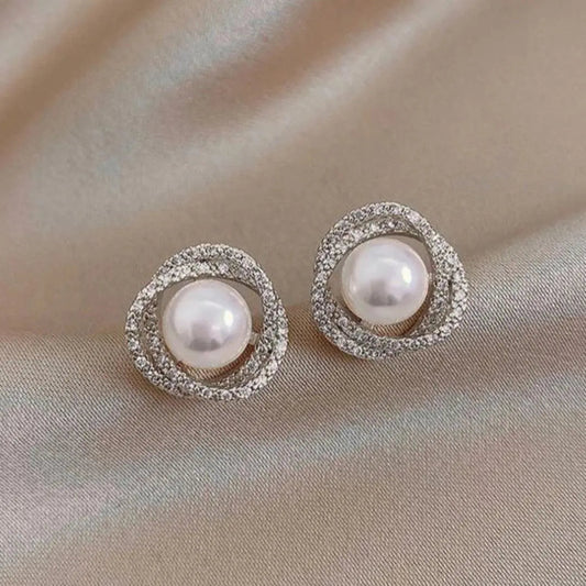 Shiny spiral earrings with elegant pearls- Mialla Jewelry