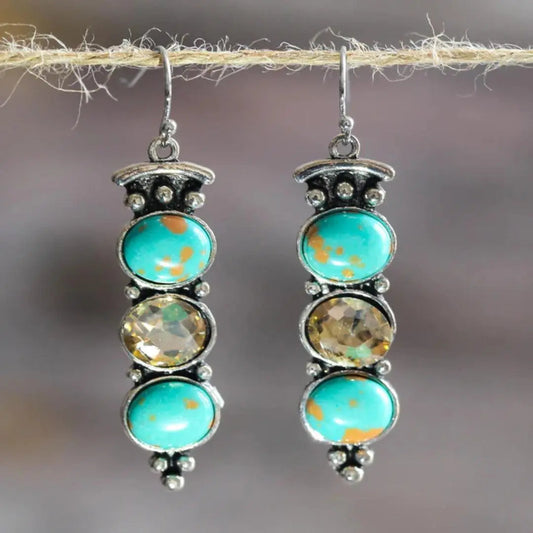 Vintage Natural Turquoise Dropped Earrings- Mialla Jewelry