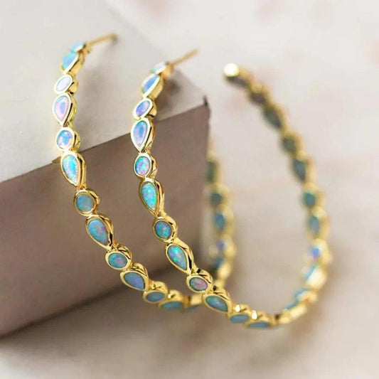 Vintage Blue Opal Gold Earrings- Mialla Jewelry