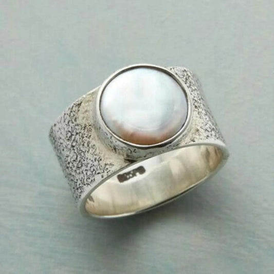 Vintage Silver Ring with White Pearl- Mialla Jewelry