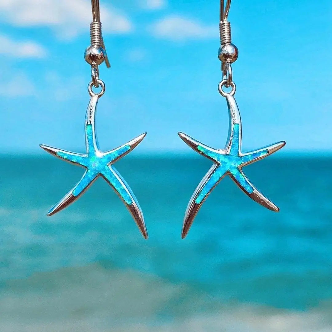Starfish earrings made of opal and silver- Mialla Jewelry