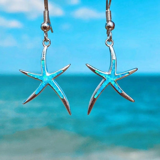 Starfish earrings made of opal and silver- Mialla Jewelry