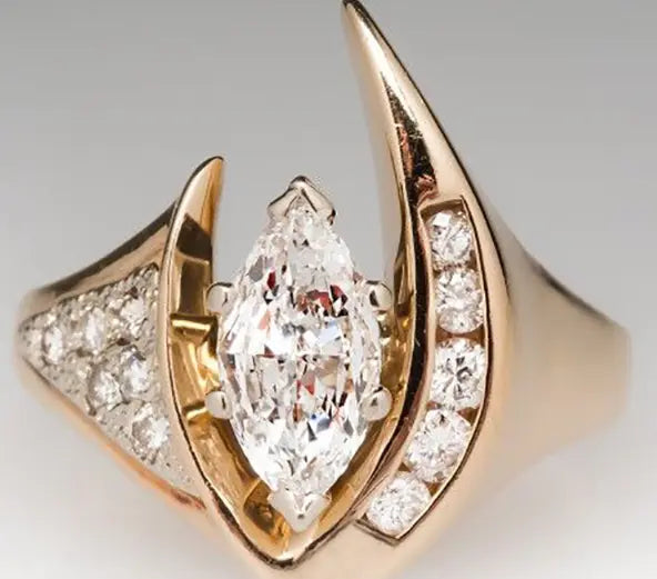 Vintage Irregular Gold & Silver Zirconia Ring- Mialla Jewelry
