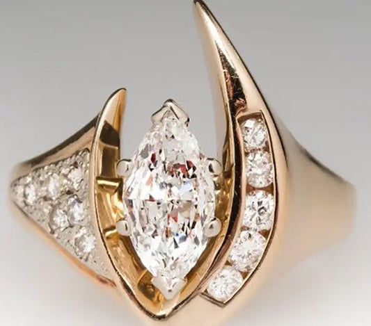 Vintage Irregular Gold & Silver Zirconia Ring- Mialla Jewelry