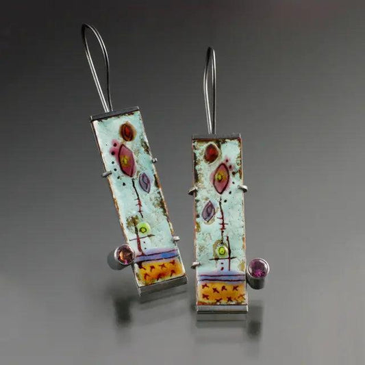 Vintage earrings with antique enamel- Mialla Jewelry