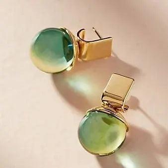 Vintage earrings with green crystal in gold- Mialla Jewelry