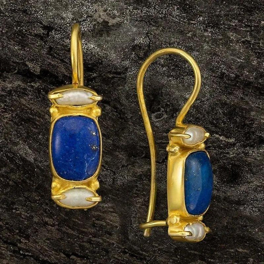 Vintage Earrings in Blue and Gold- Mialla Jewelry