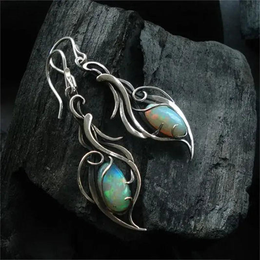 Vintage earrings made of blue opal in sterling silver- Mialla Jewelry