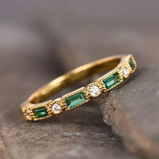 Vintage Green Zirconia Gold Ring- Mialla Jewelry