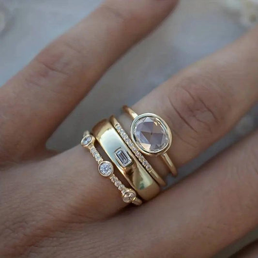 Vintage Gold & Zirconia Ring Set- Mialla Jewelry