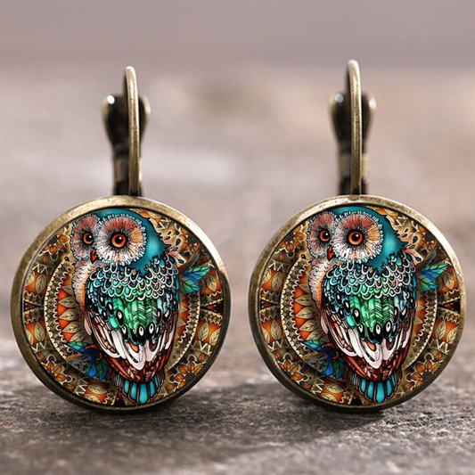 Vintage Rounded Crystal Owl Earrings- Mialla Jewelry