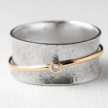 Vintage Golden Line Zirconia Silver Ring- Mialla Jewelry