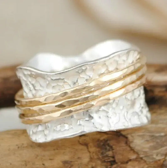 Vintage Spinner Thin Gold & Silver Ring- Mialla Jewelry