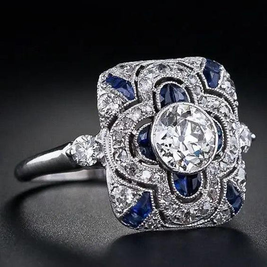 Vintage silver ring with blue zirconia- Mialla Jewelry