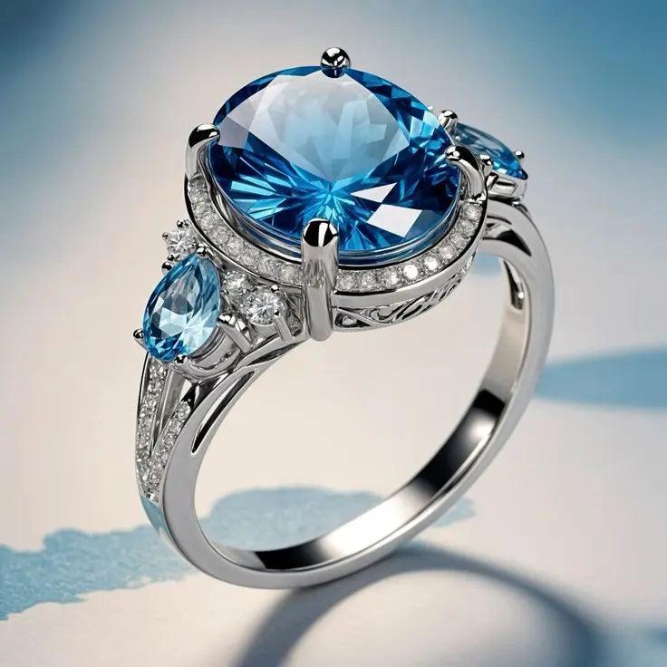 Vintage Silver Ring with Blue Crystal- Mialla Jewelry