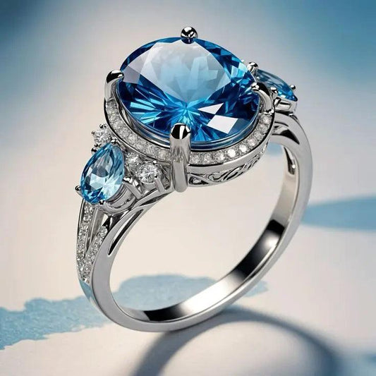 Vintage Silver Ring with Blue Crystal- Mialla Jewelry