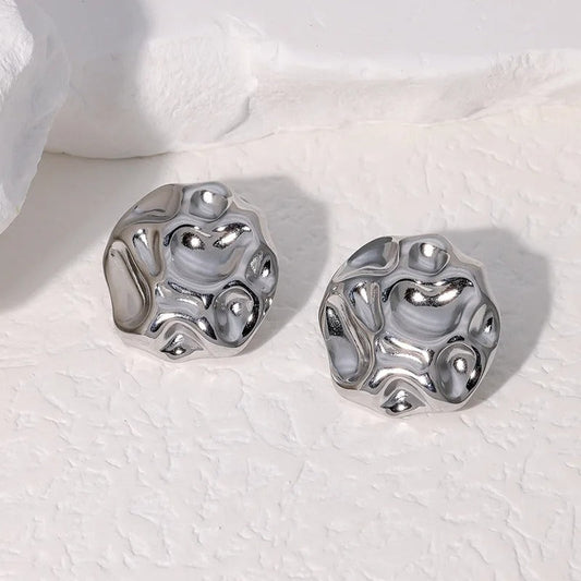 Abstract Wavy Texture Silver Earrings-USA Jewellery
