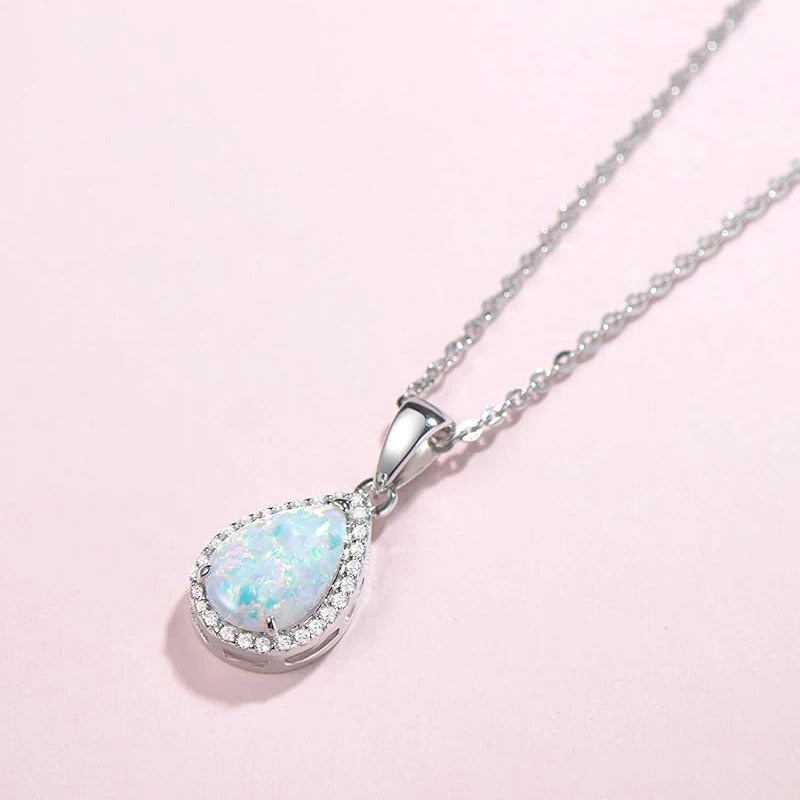Silver Pear Opal Pendant Necklace-USA Jewellery