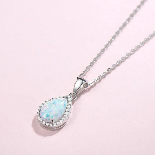 Silver Pear Opal Pendant Necklace-USA Jewellery