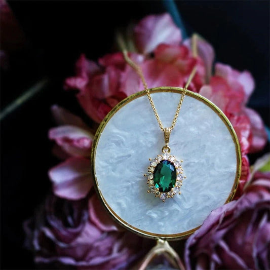 Bright Oval Green Zirconia Pendant Necklace-USA Jewellery