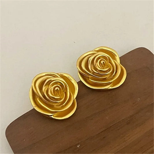 Antique Gold Rose Blossom Shape Earrings-USA Jewellery