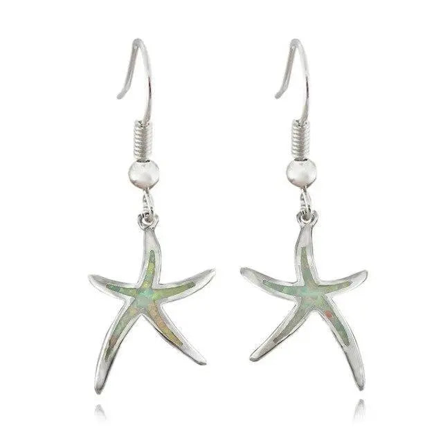 Starfish earrings made of opal and silver- Mialla Jewelry