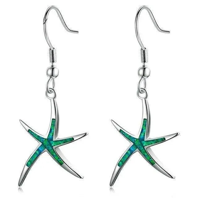 Starfish earrings made of opal and silver- Mialla Jewelry